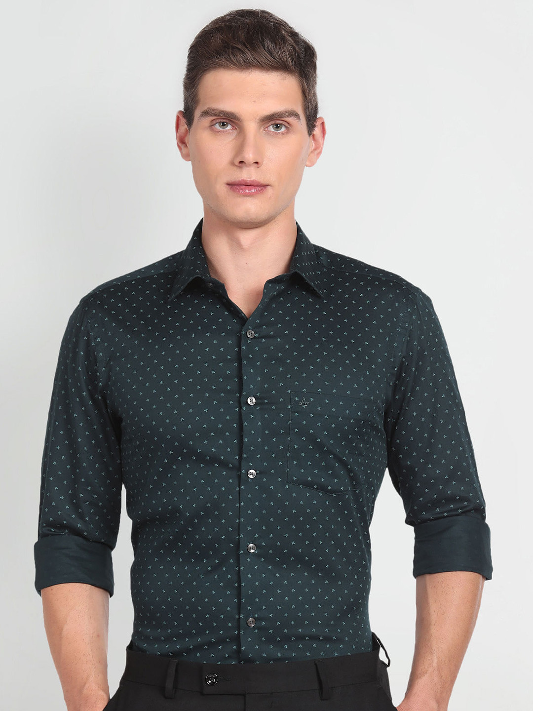 

Arrow Micro Ditsy Printed Classic Fit Long Sleeves Pure Cotton Twill Formal Shirt, Green