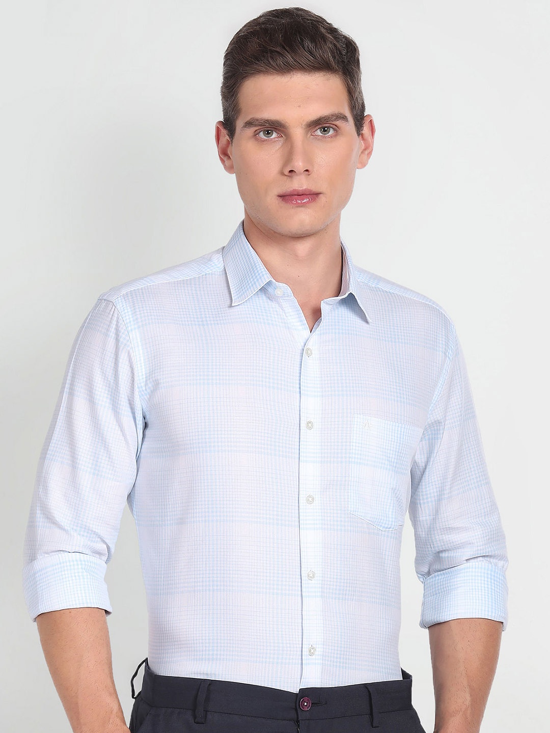 

Arrow Slim Fit Checked Pure Cotton Formal Shirt, Blue