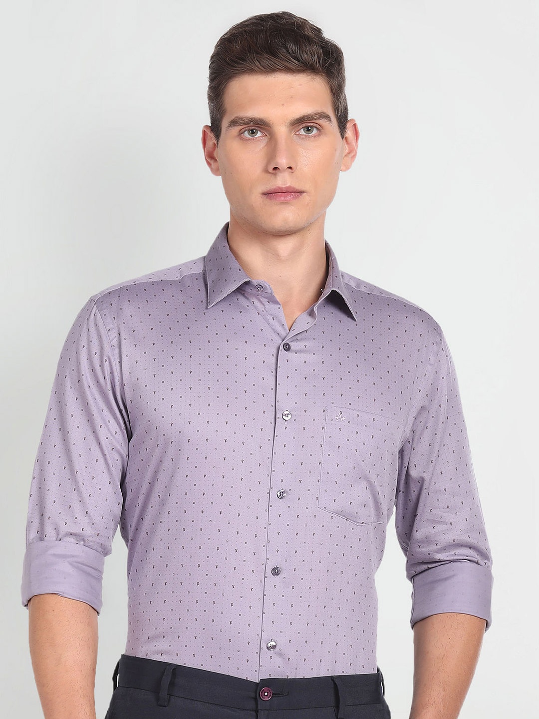 

Arrow Micro Ditsy Printed Twill Pure Cotton Formal Shirt, Purple