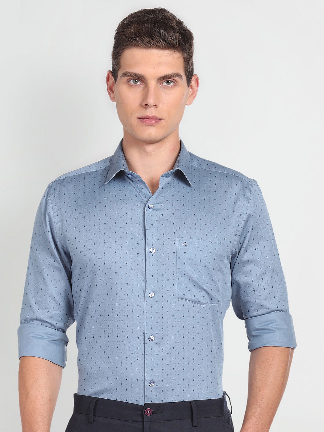 

Arrow Micro Ditsy Printed Spread Collar Cotton Formal Shirt, Blue