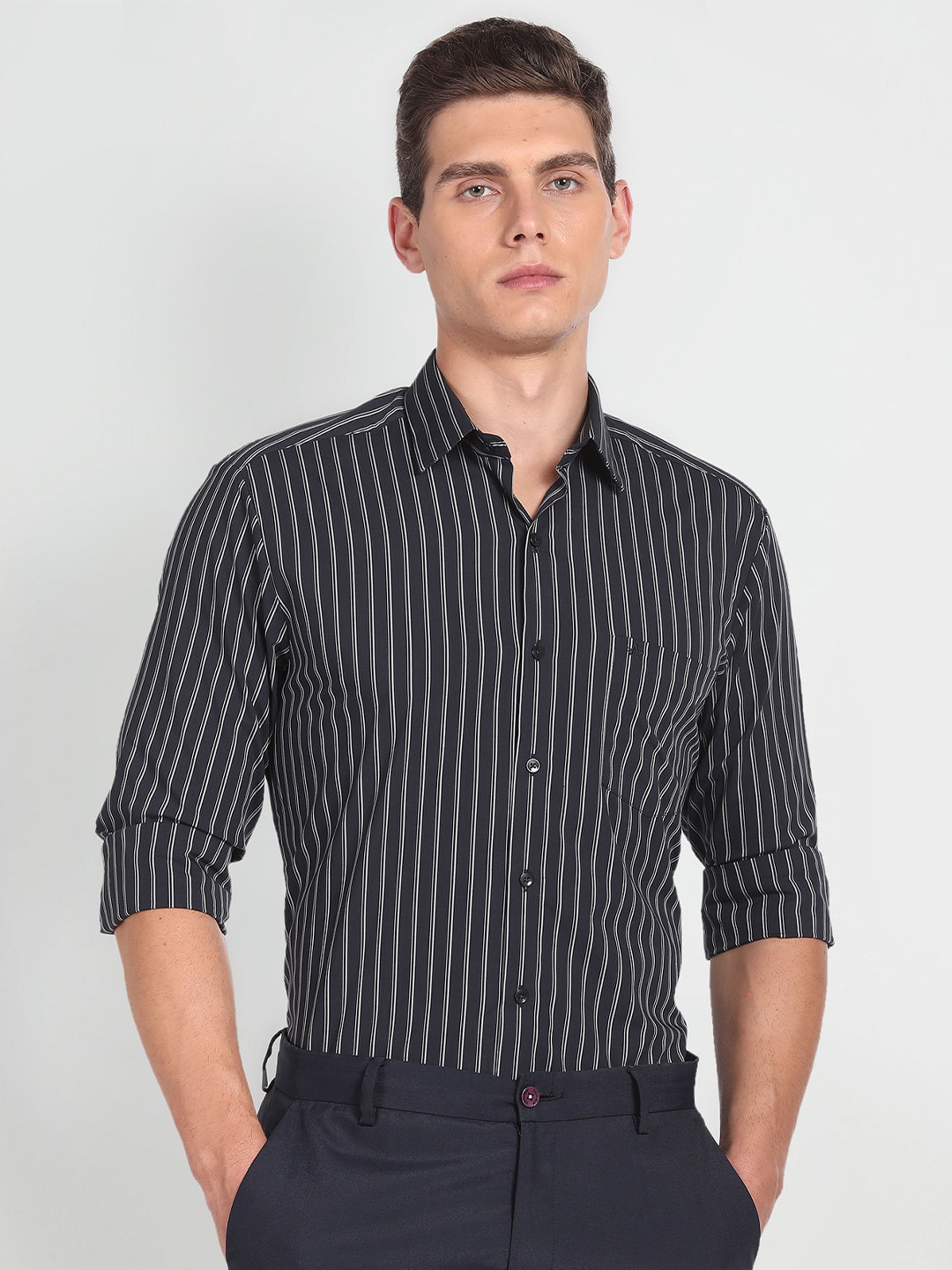 

Arrow Slim Fit Striped Twill Formal Shirt, Blue