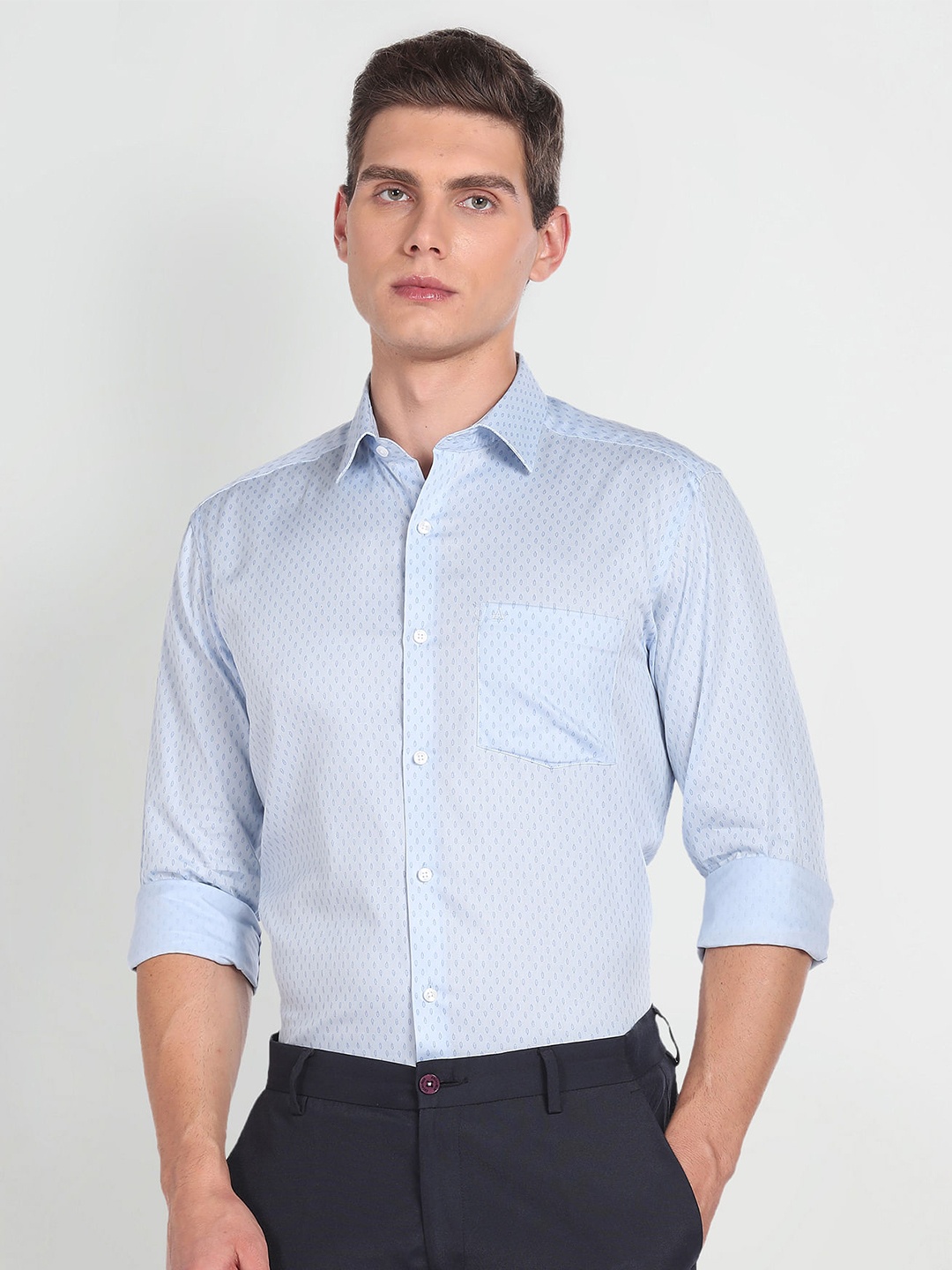 

Arrow Slim Fit Micro Ditsy Printed Twill Pure Cotton Formal Shirt, Blue