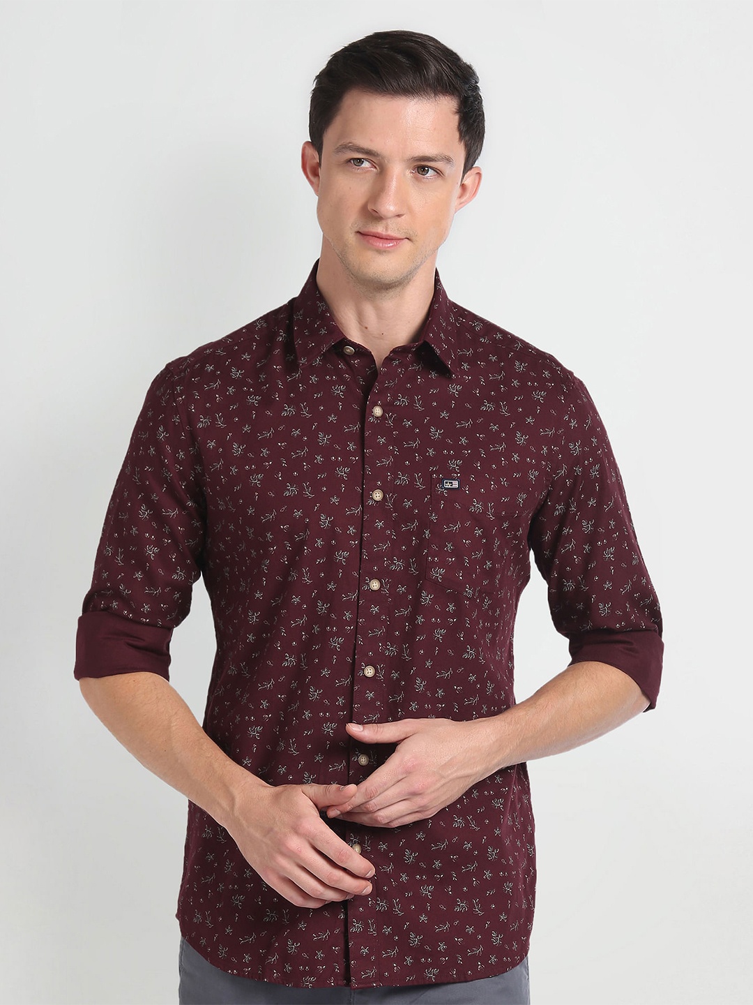 

Arrow Sport Slim Fit Floral Printed Pure Cotton Casual Shirt, Red