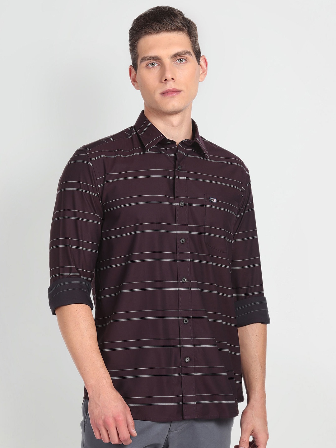 

Arrow Sport Slim Fit Horizontal Stripes Cotton Casual Shirt, Purple