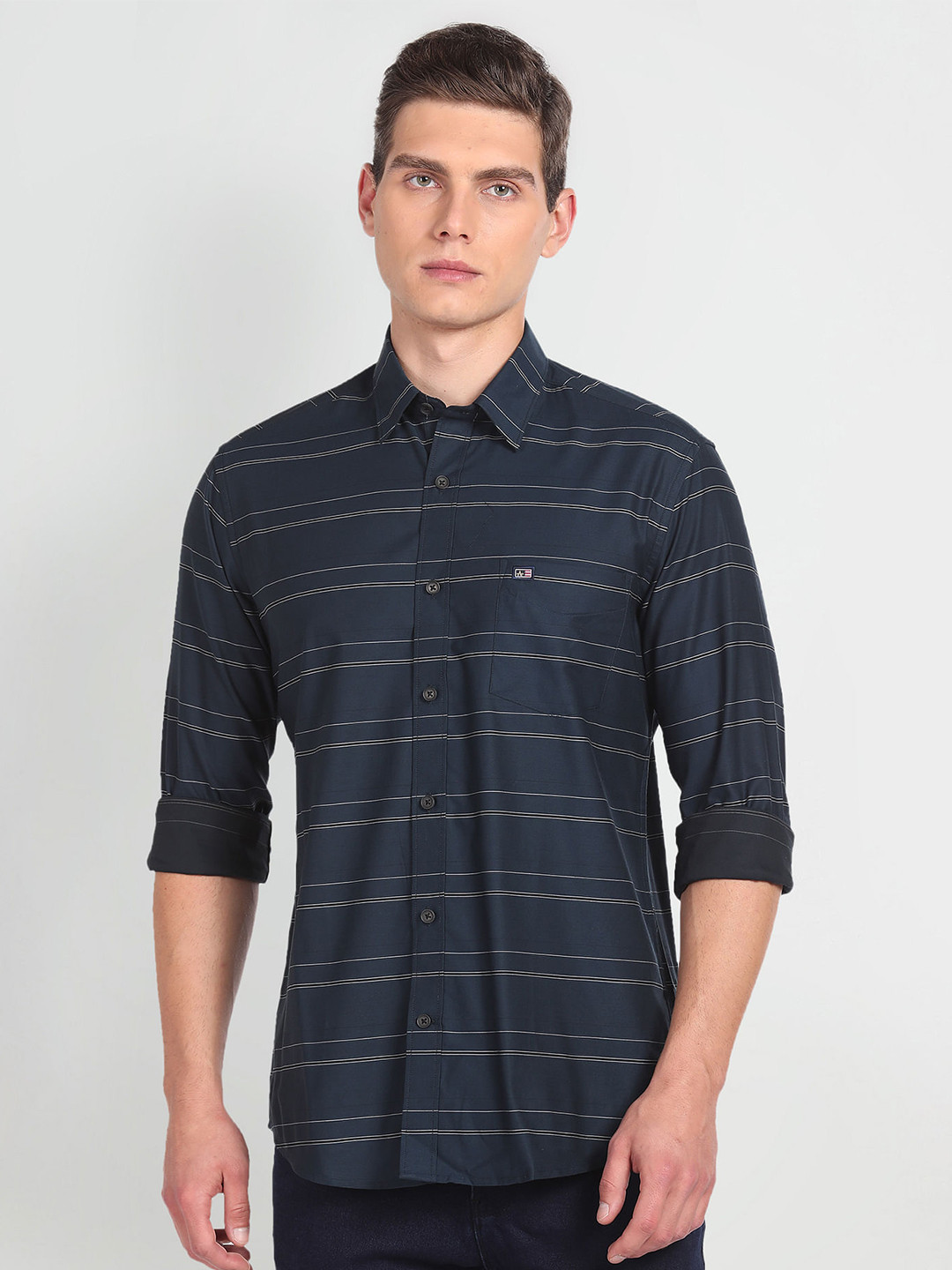 

Arrow Sport Slim Fit Horizontal Stripes Cotton Casual Shirt, Blue