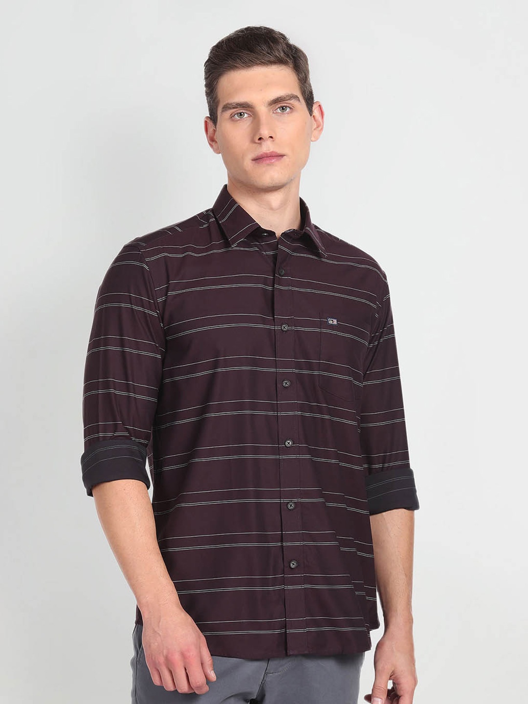 

Arrow Sport Slim Fit Striped Pure Cotton Casual Shirt, Purple