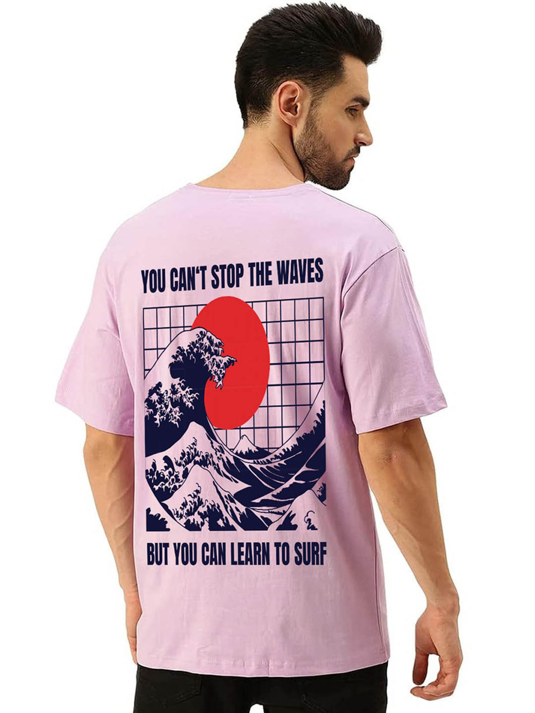 

VEIRDO Purple Graphic Printed Drop Shoulder Sleeves Cotton Oversized T-shirt