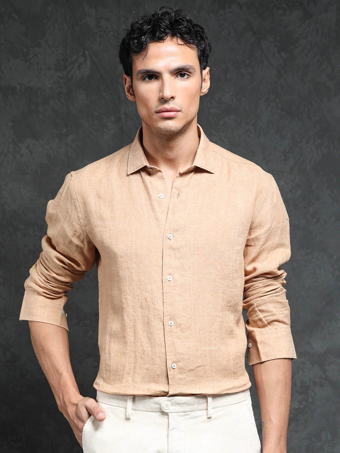 

RARE RABBIT Men Borium Slim Fit Cotton Shirt, Beige