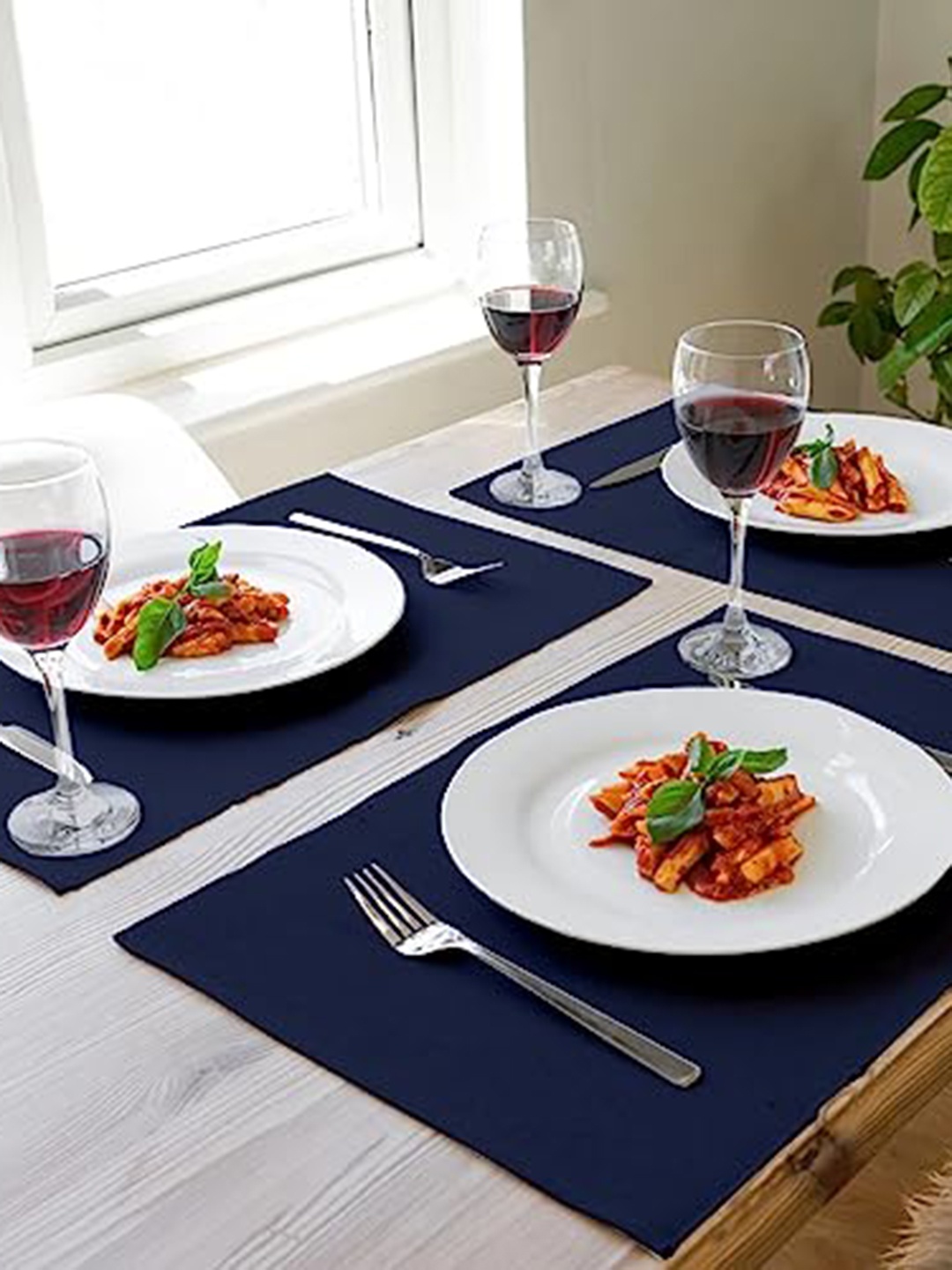 

Lushomes Navy Blue 6 Pieces Pure Cotton Rectangular Table Placemats