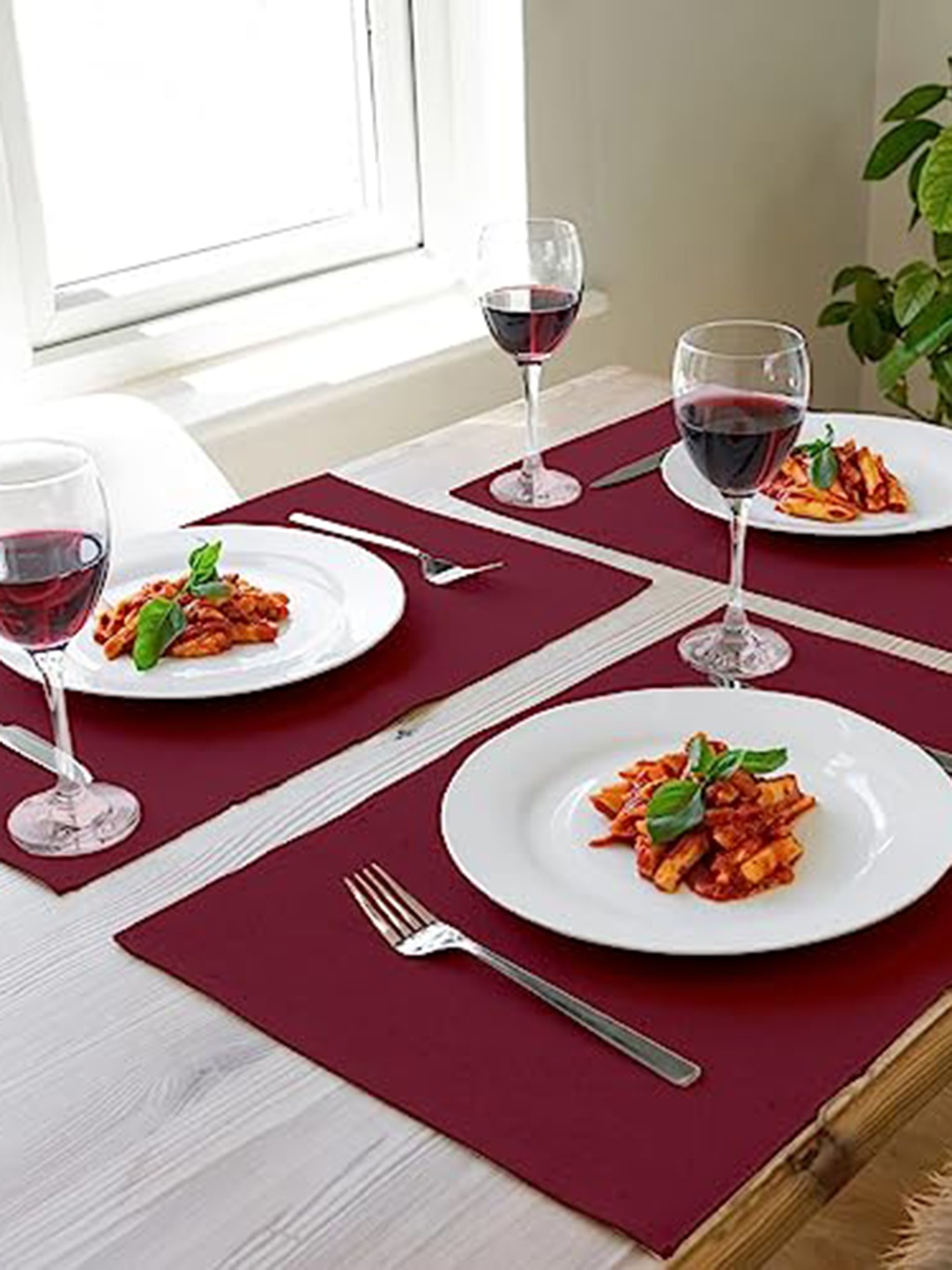 

Lushomes Maroon 4 Pieces Pure Cotton Rectangular Table Placemats