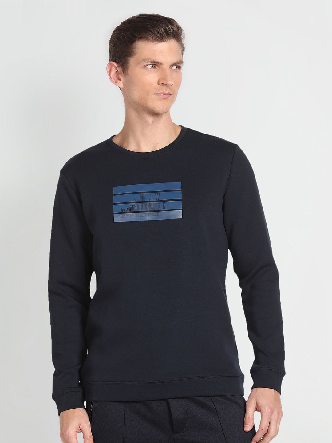 

Arrow New York Graphic Printed Round Neck Sweatshirt, Navy blue