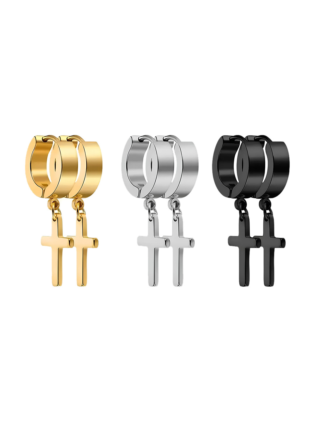 

KARISHMA KREATIONS Men Set of 3 Stainless Steel Hoop Earrings, Gold