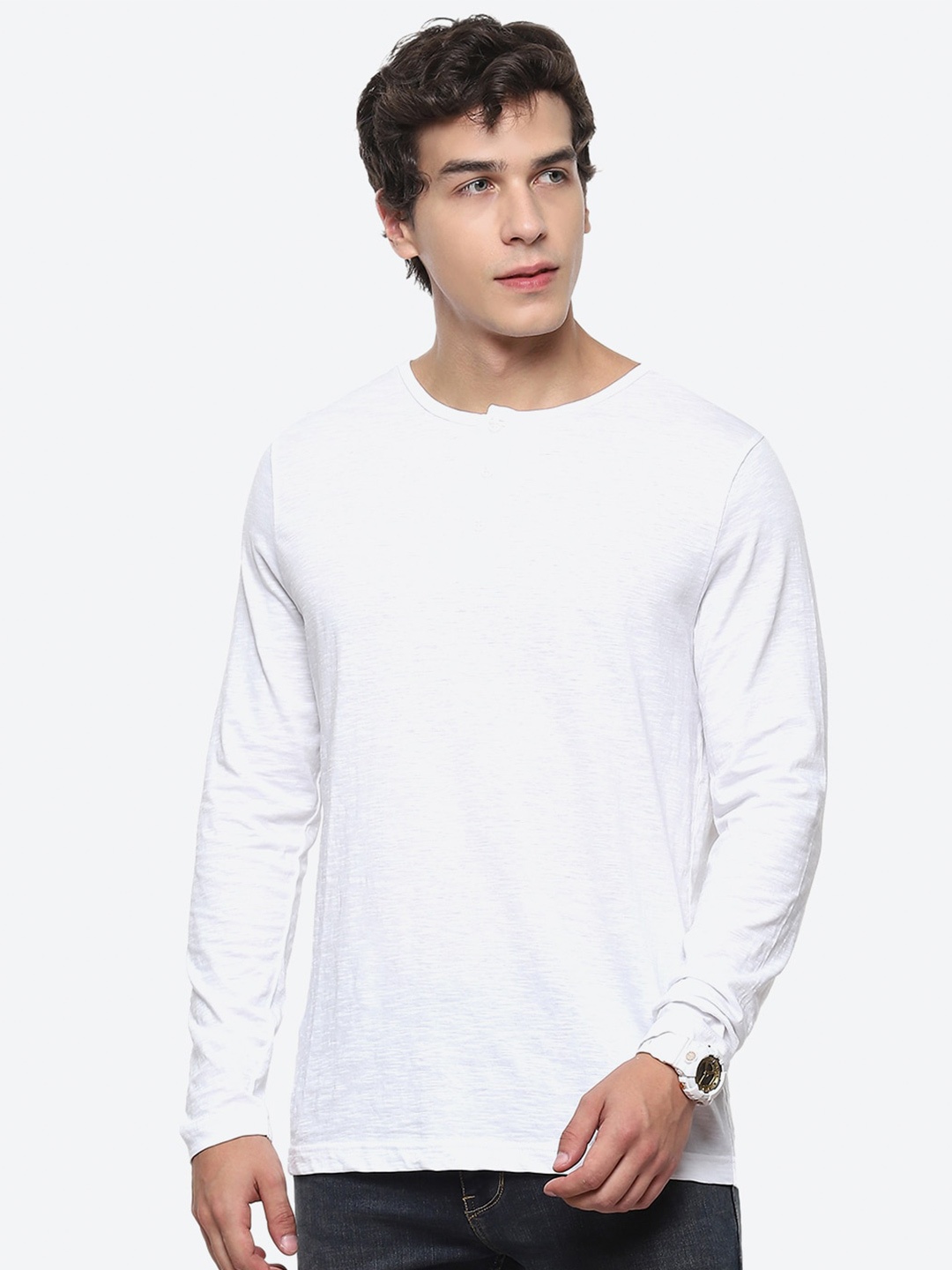 

2Bme Henley Neck Cotton T-shirt, White