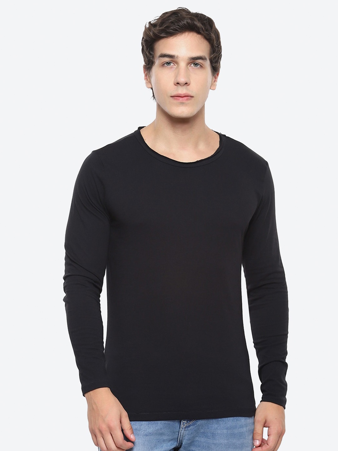 

2Bme Raw Edge Cotton Slim Fit T-shirt, Black