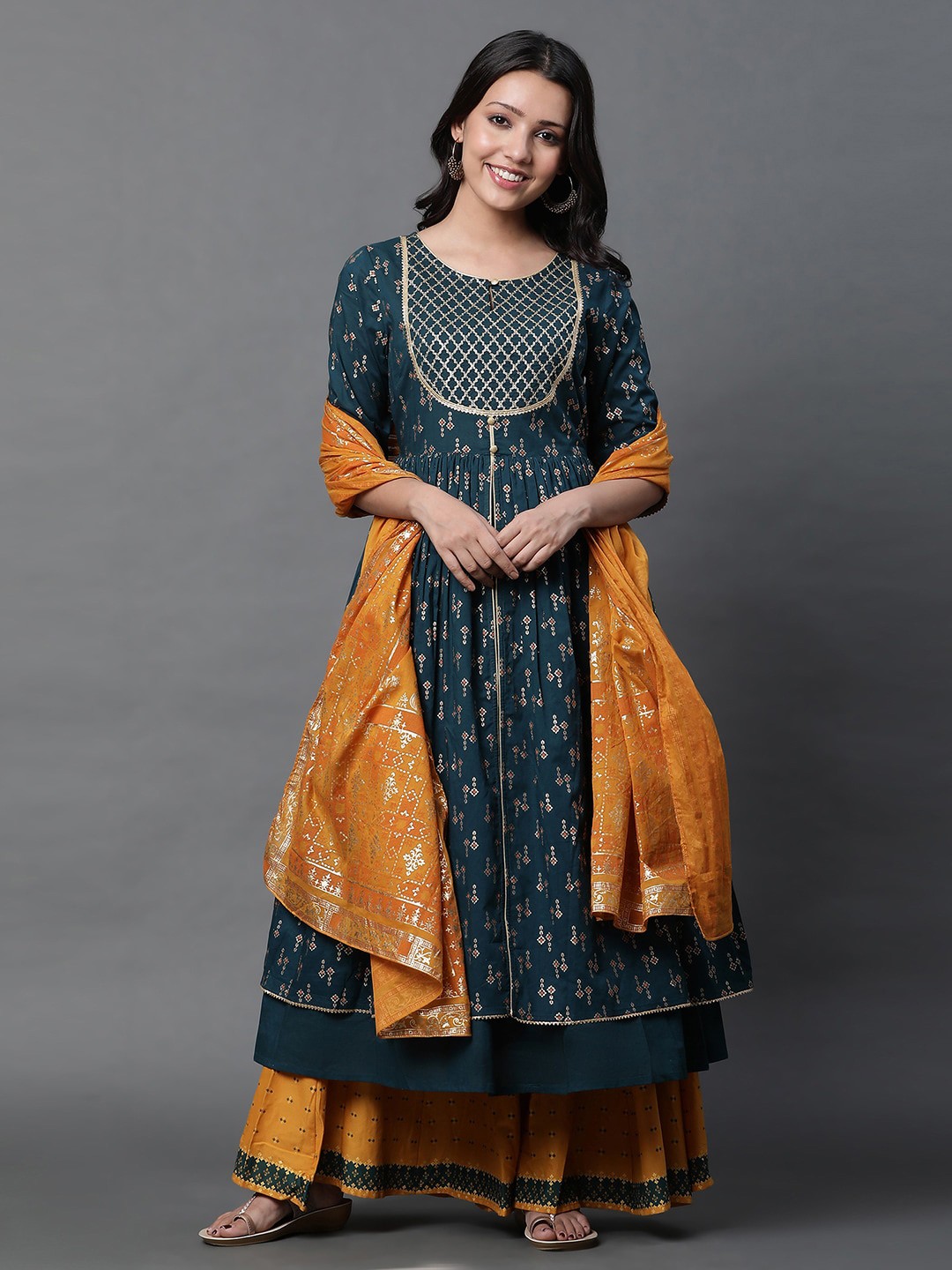 

AURELIA Ethnic Motifs Printed Pure Cotton Dupatta, Yellow
