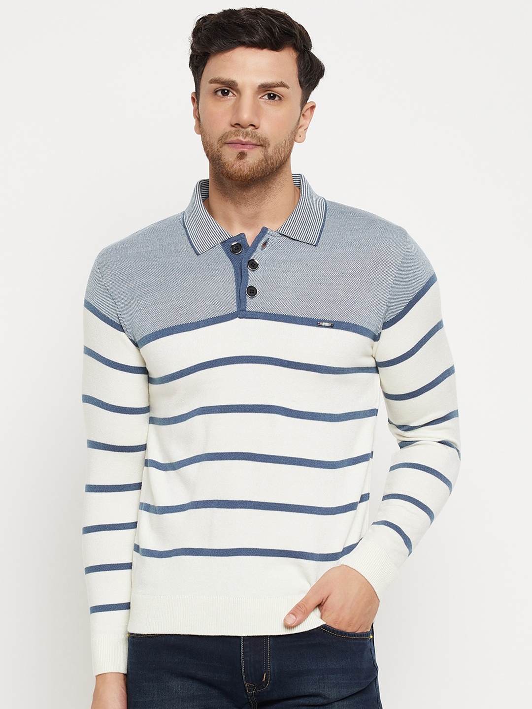 

Duke Striped Spread Collar Acrylic Pullover, Grey