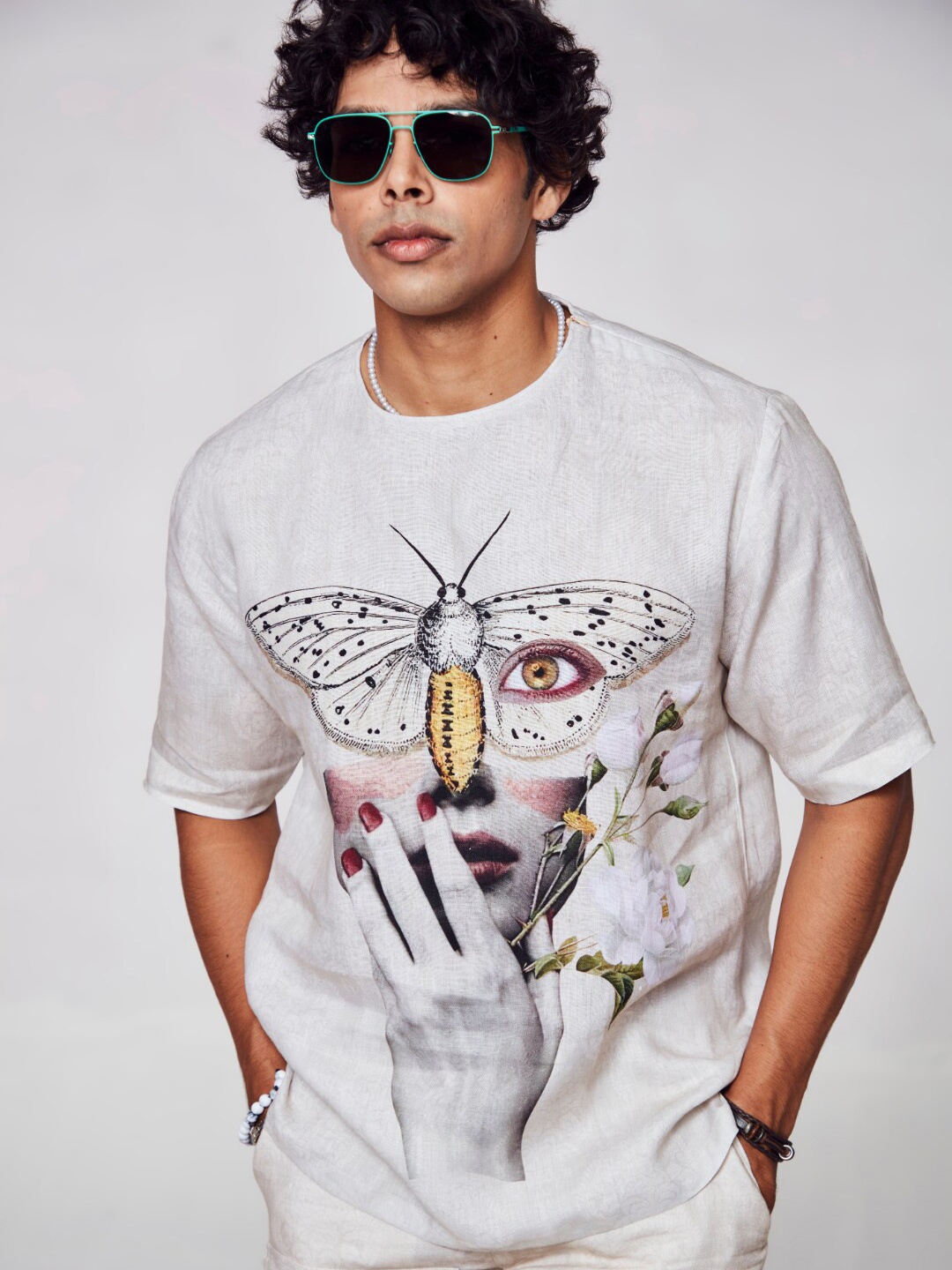 

ADDY'S for men Graphic Printed Linen T-shirt, Off white