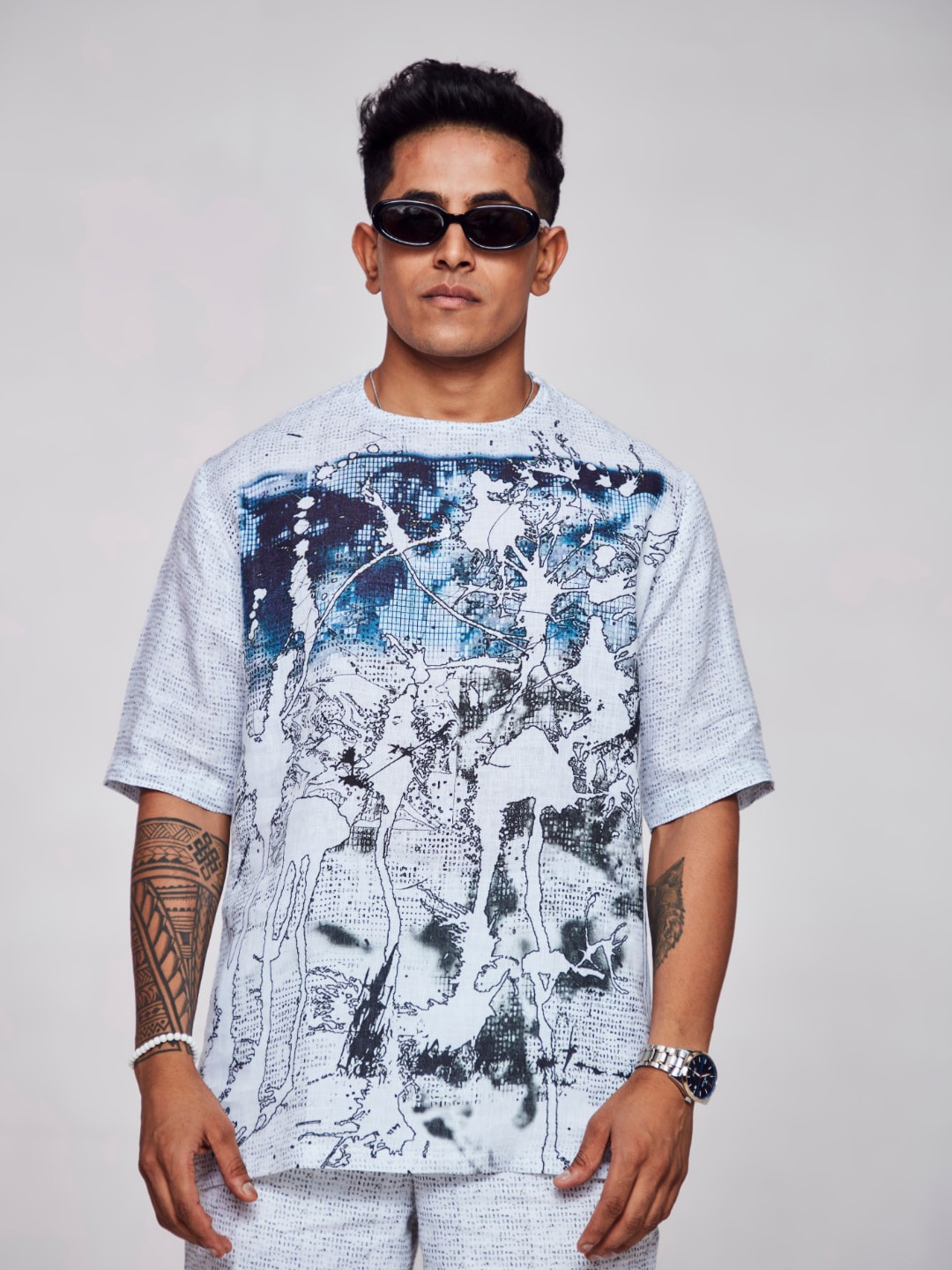 

ADDY'S for men Graphic Printed Linen T-shirt, White