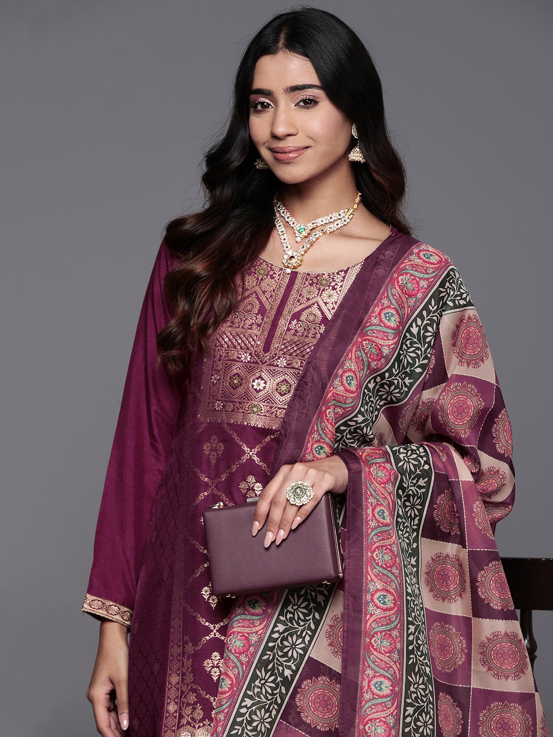 

Libas Women Ethnic Motifs Regular Kurta with Trousers & With Dupatta, Maroon