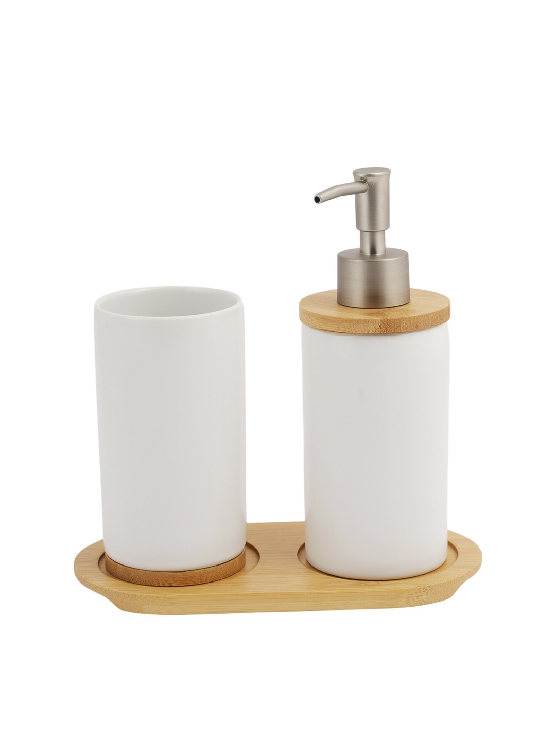 

House Of Accessories White & Brown 3 Pieces Bathroom Accessories