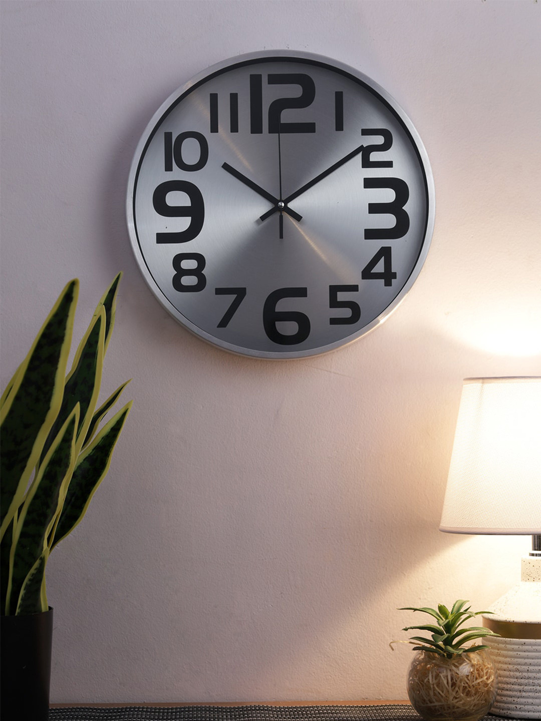 

House Of Accessories Silver-Toned & Black Printed Contemporary Wall Clock