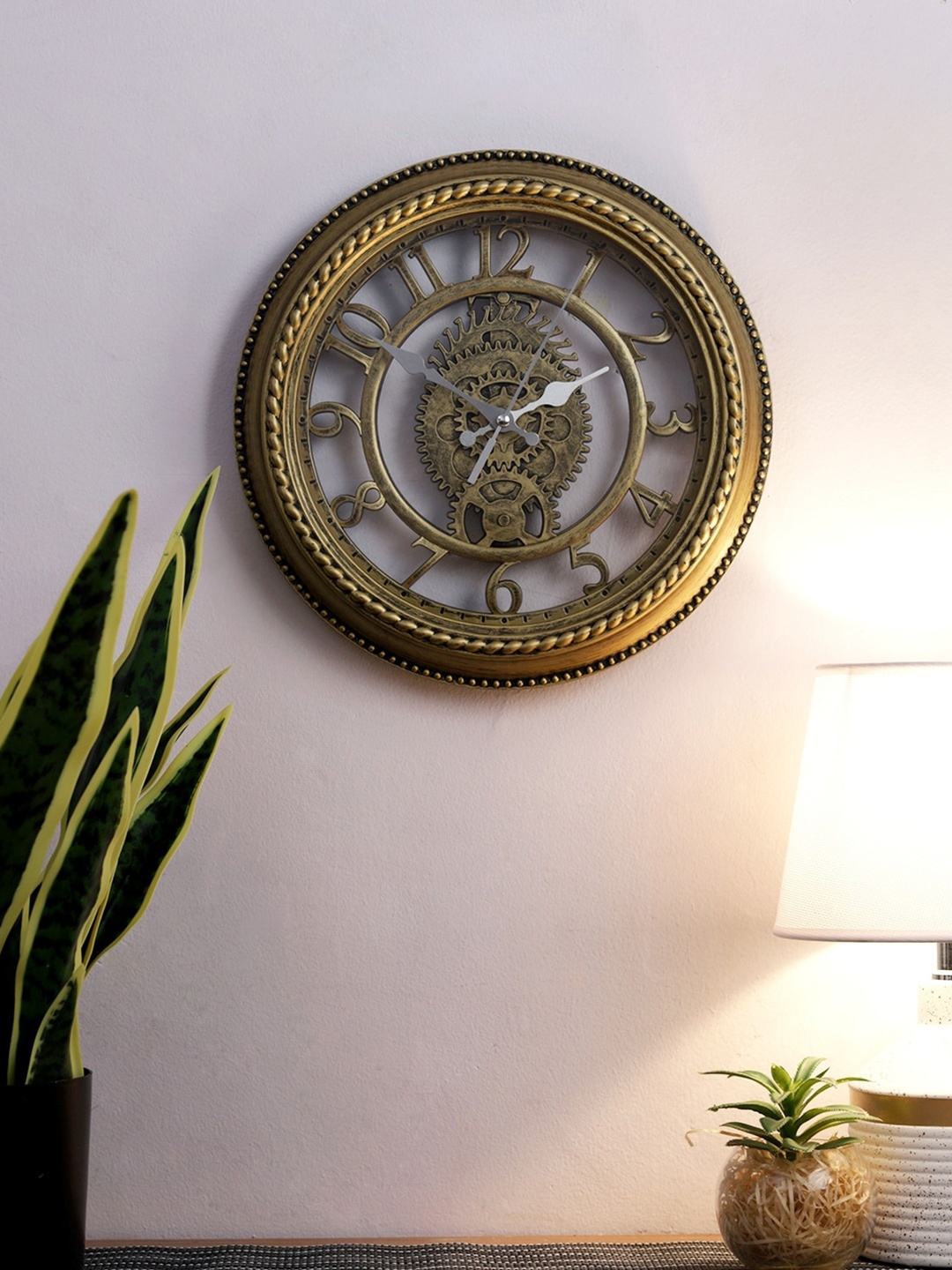 

House Of Accessories Gold-Toned & Grey Textured Vintage Wall Clock