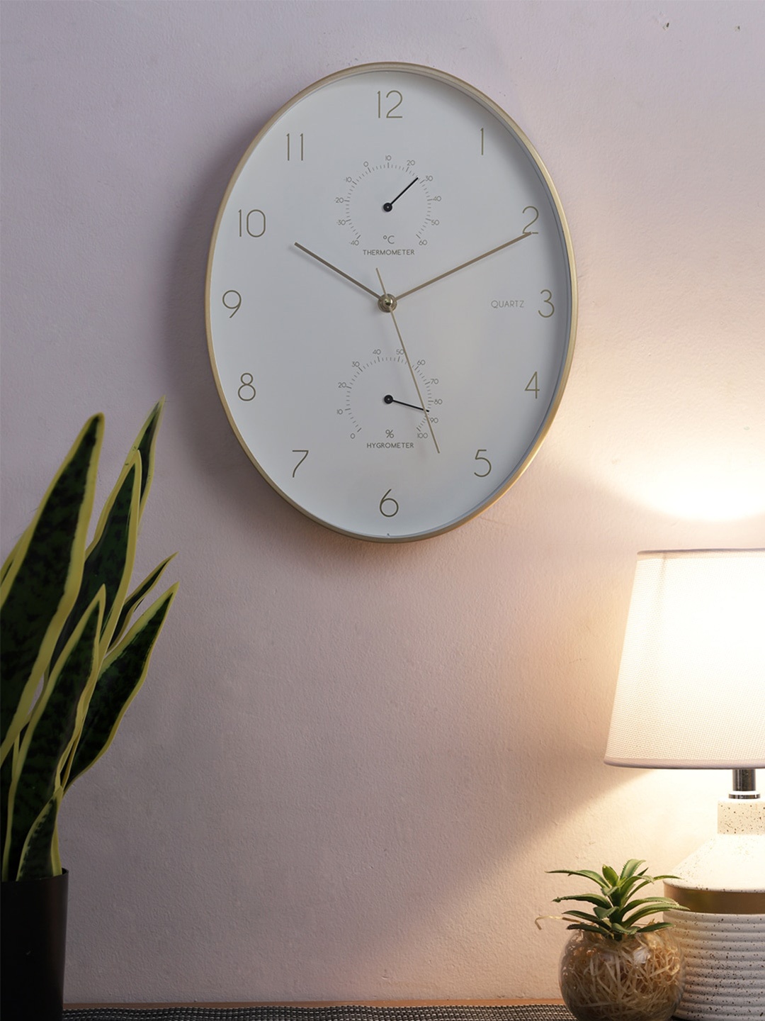 

House Of Accessories White & Gold-Toned Round Contemporary Wall Clock