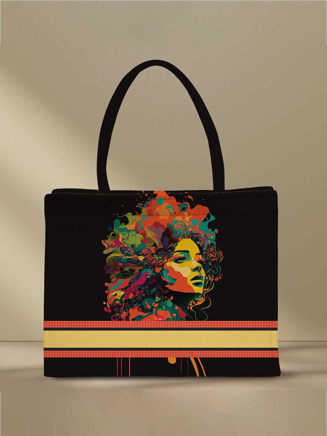 

Crazy Corner Graphic Printed Structured Tote Bag, Black