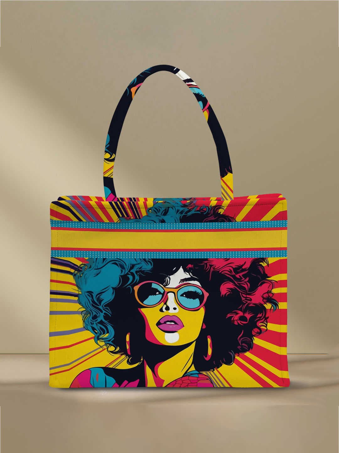 

Crazy Corner Graphic Printed Structured Handheld Bag, Yellow