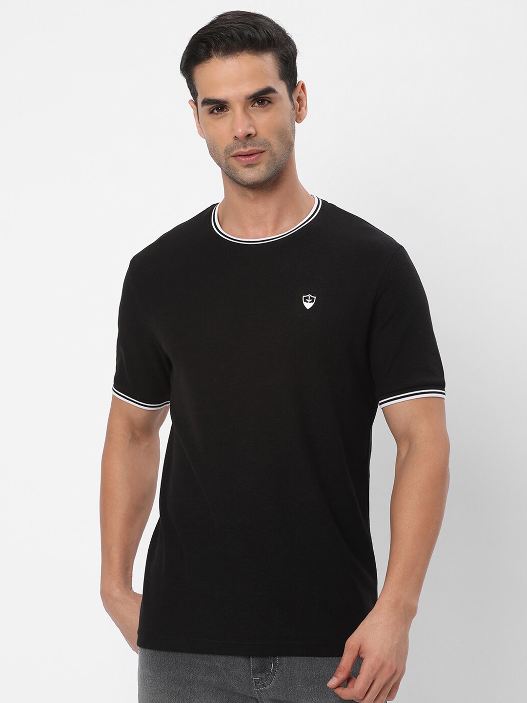 

R&B Round Neck Cotton T-shirt, Black