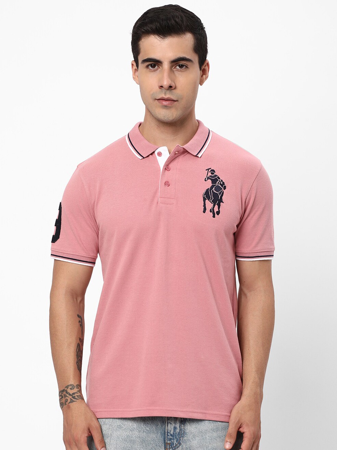 

R&B Polo Collar CottonT-shirt, Pink