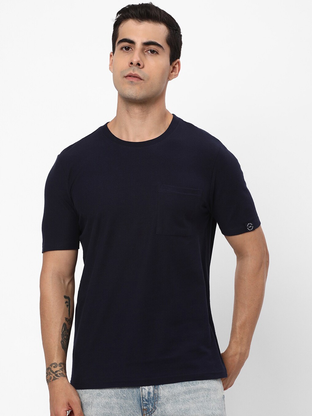 

R&B Round Neck Cotton T-shirt, Navy blue