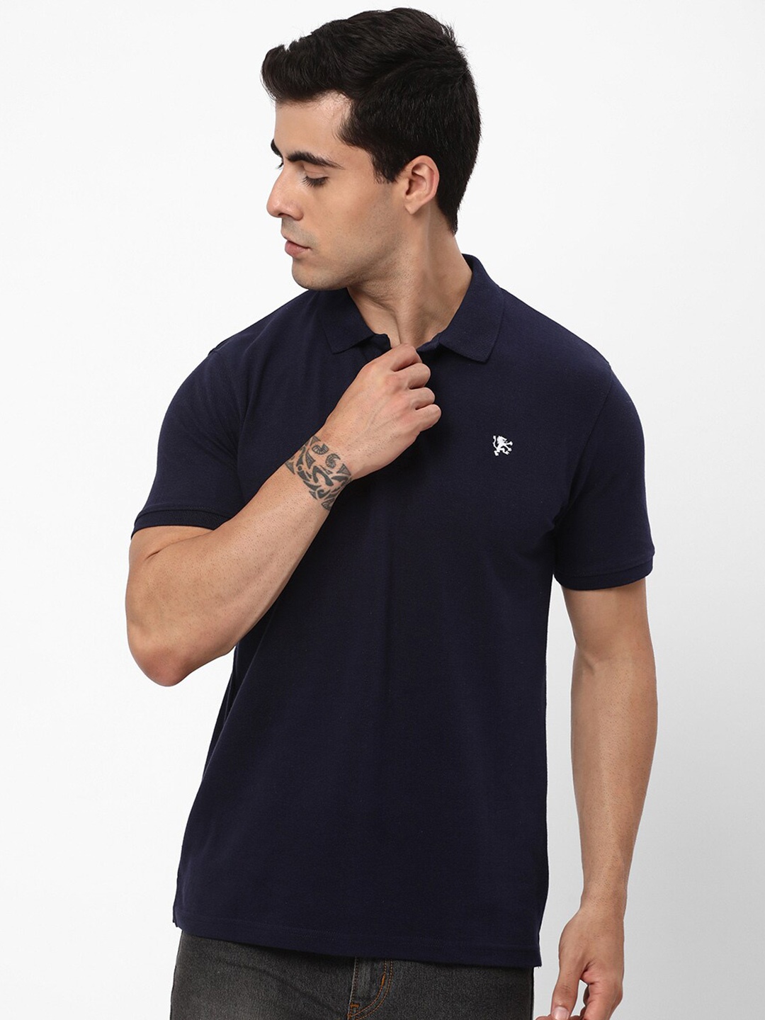 

R&B Polo Collar CottonT-shirt, Navy blue