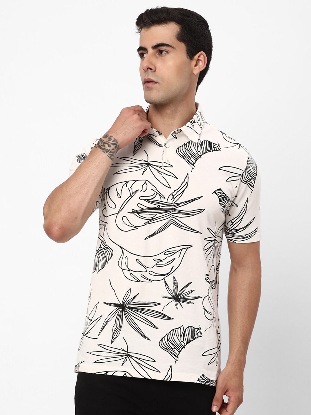 

R&B Tropical Printed Cotton T-shirt, White