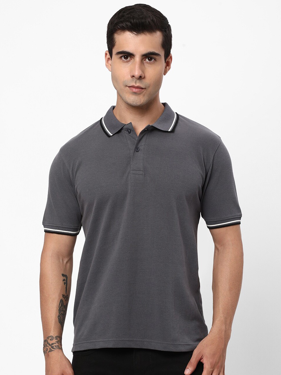 

R&B Polo Collar Cotton T-shirt, Grey