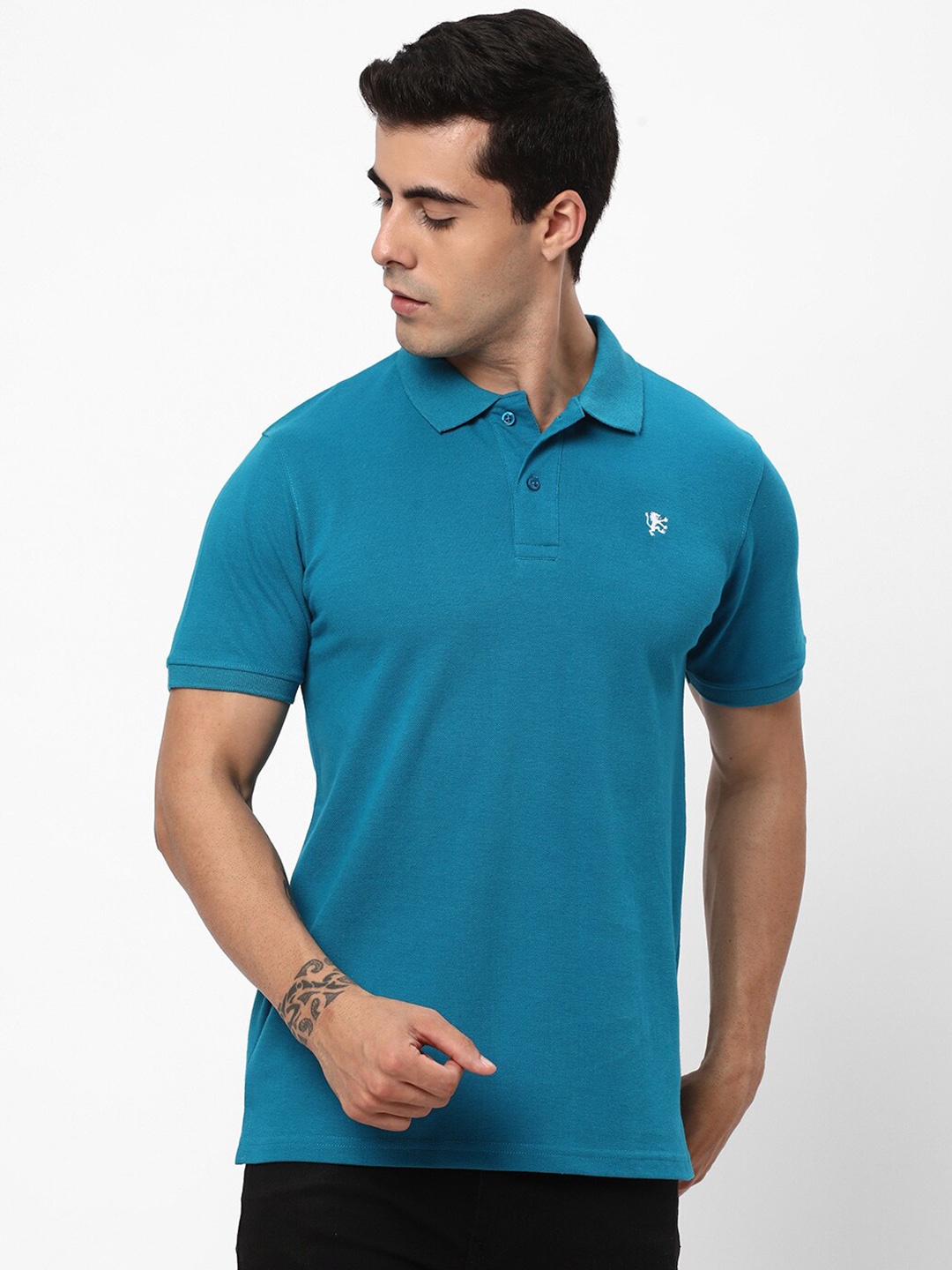 

R&B Polo Collar Cotton T-shirt, Blue