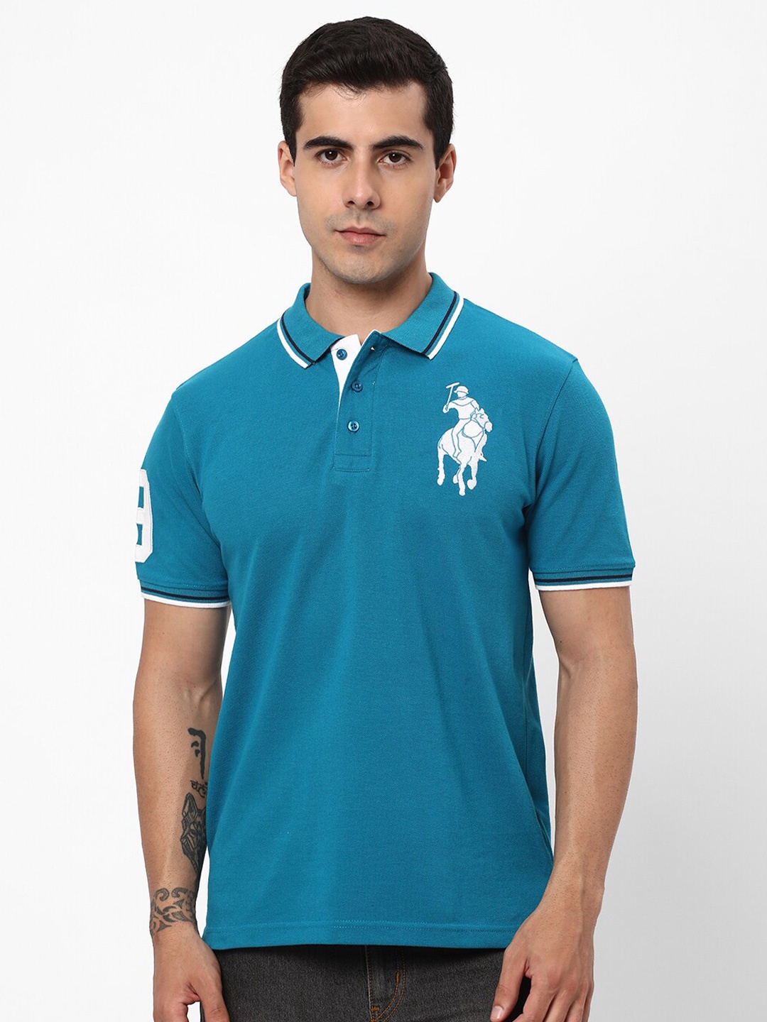 

R&B Polo Collar Cotton T-shirt, Blue