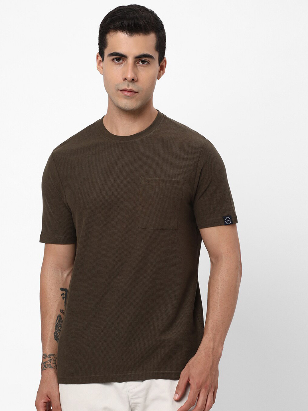 

R&B Round Neck Cotton T-shirt, Olive