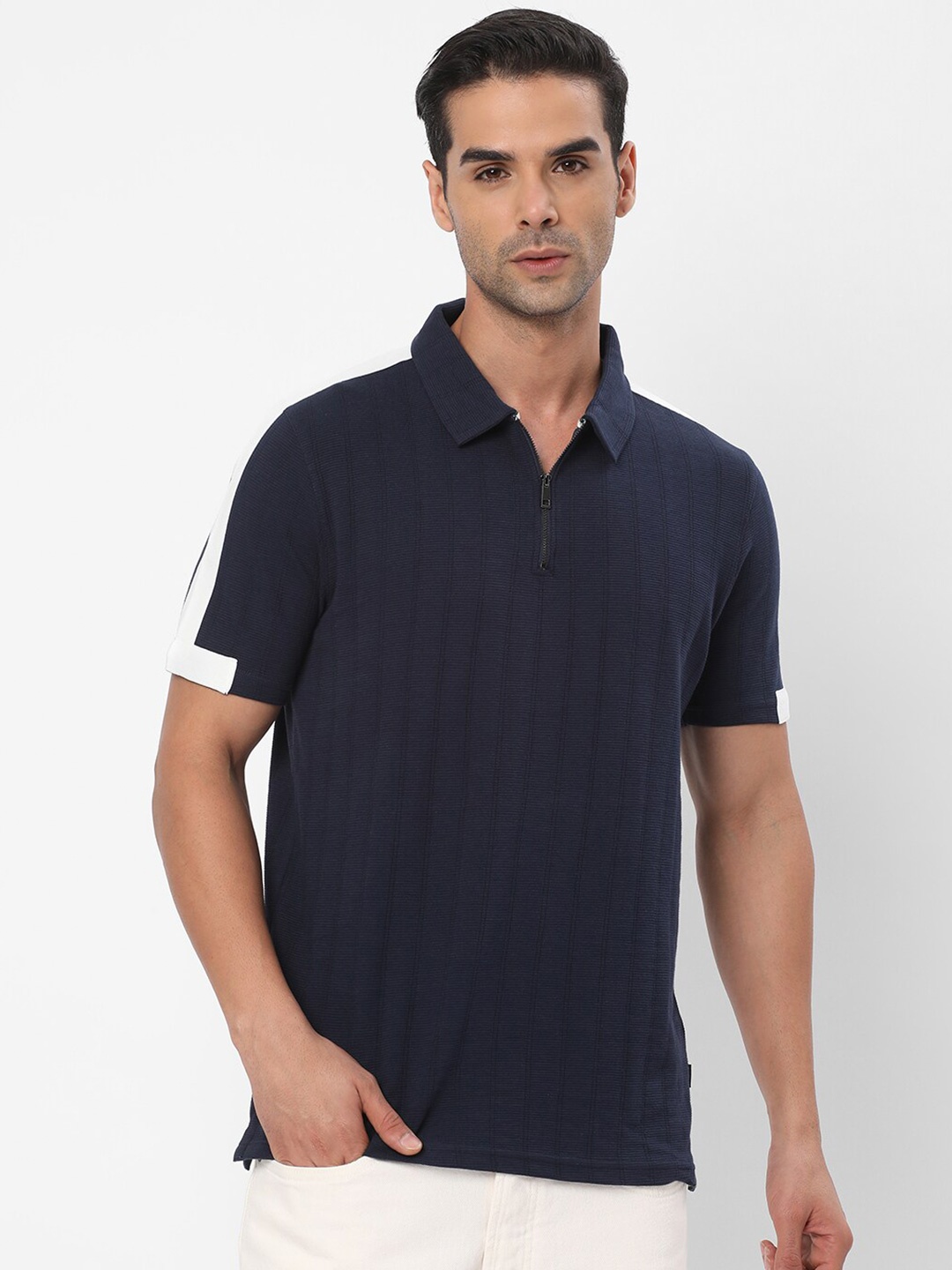 

R&B Polo Collar Cotton Slim Fit T-shirt, Blue