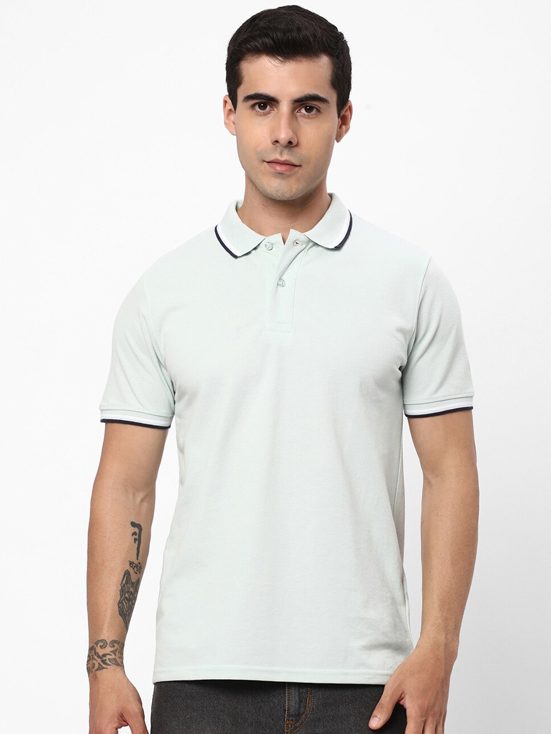 

R&B Polo Collar Short Sleeves Cotton T-shirt, Blue