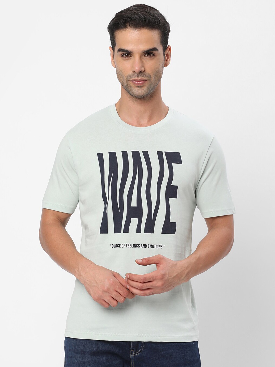 

R&B Typography Printed Short Sleeves Cotton T-shirt, Yellow