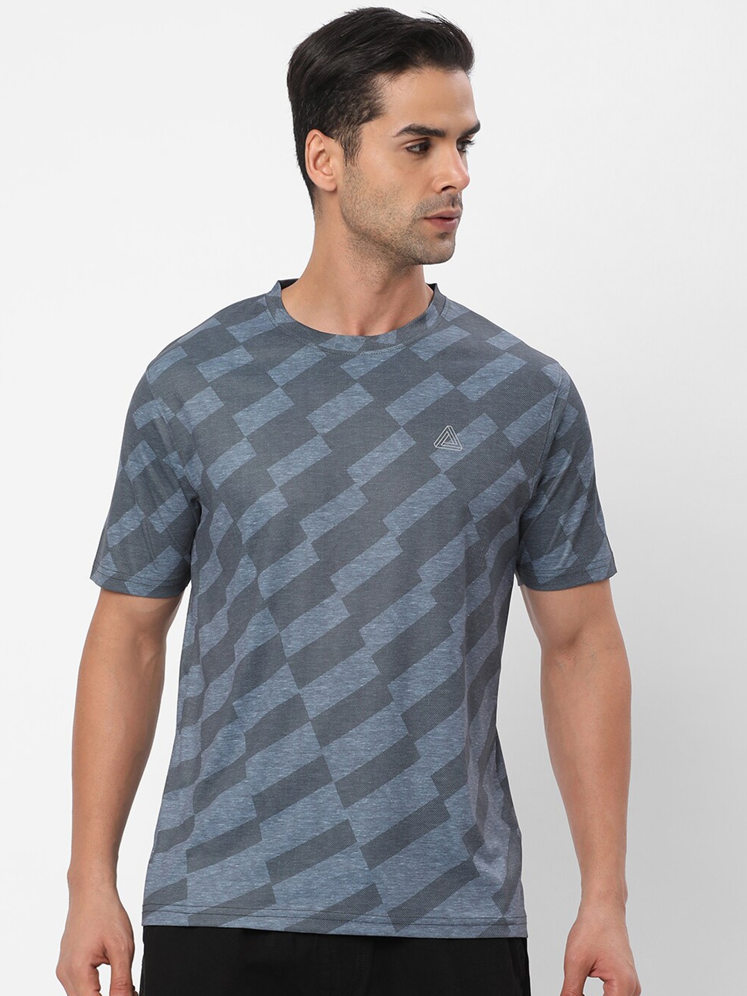 

R&B Geometric Printed Short Sleeves Cotton T-shirt, Grey