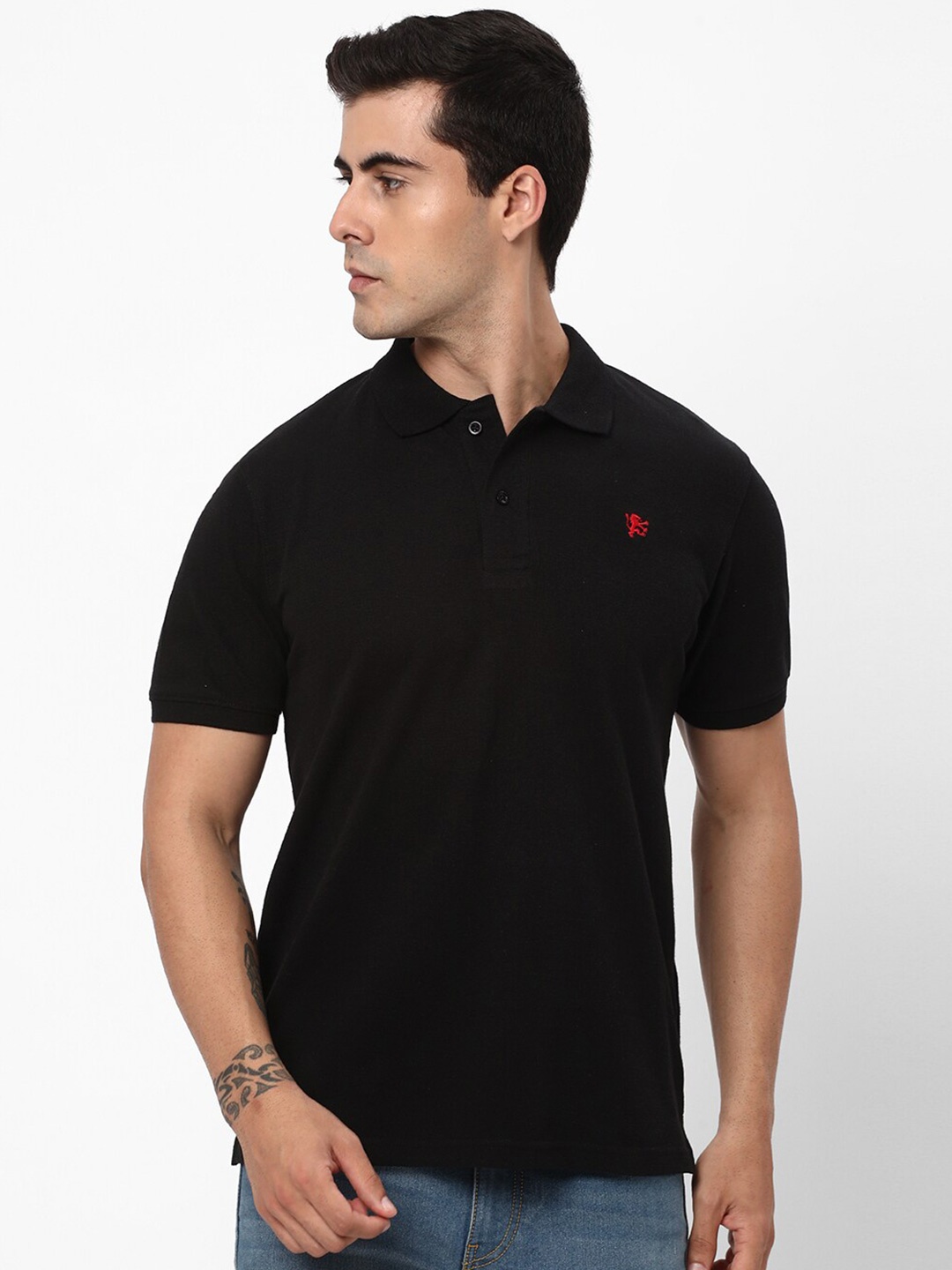 

R&B Polo Collar Cotton T-shirt, Black