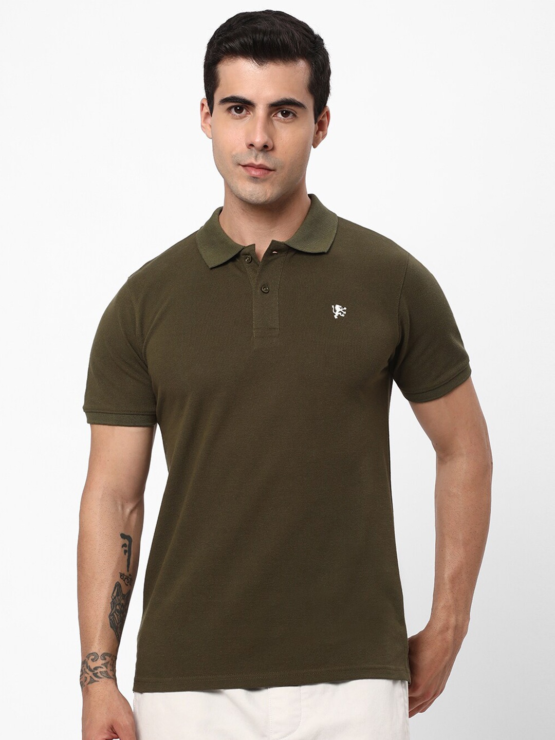 

R&B Polo Collar Regular Fit Cotton T-shirt, Olive