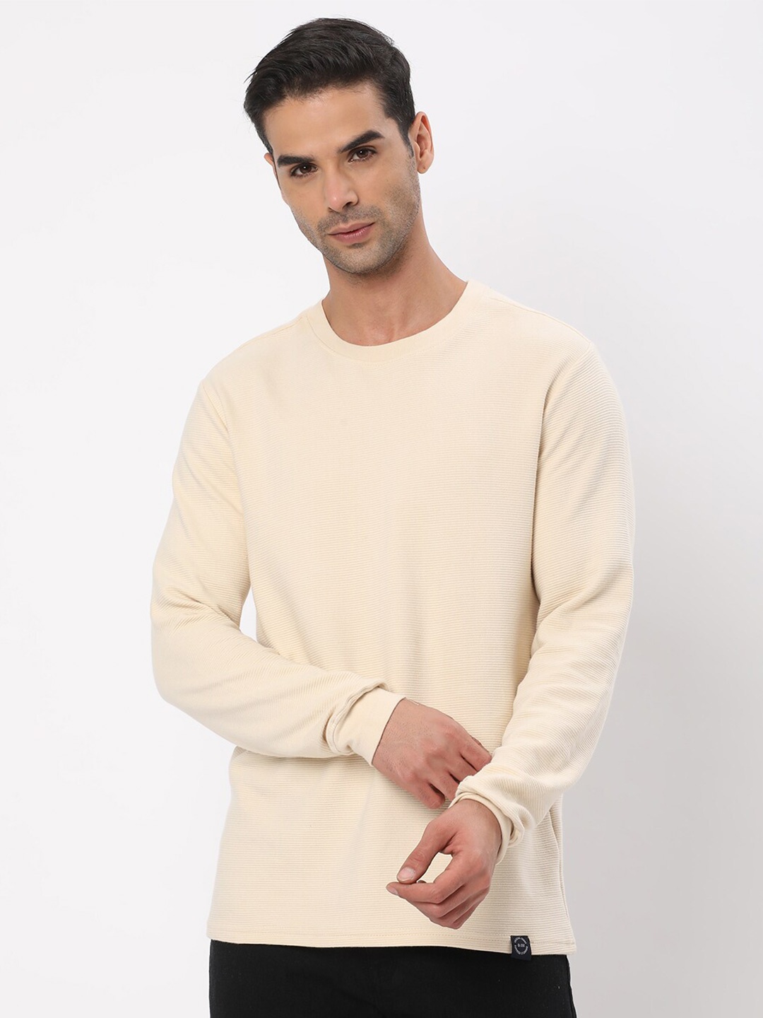 

R&B Long Sleeves Regular Fit Cotton T-shirt, Beige