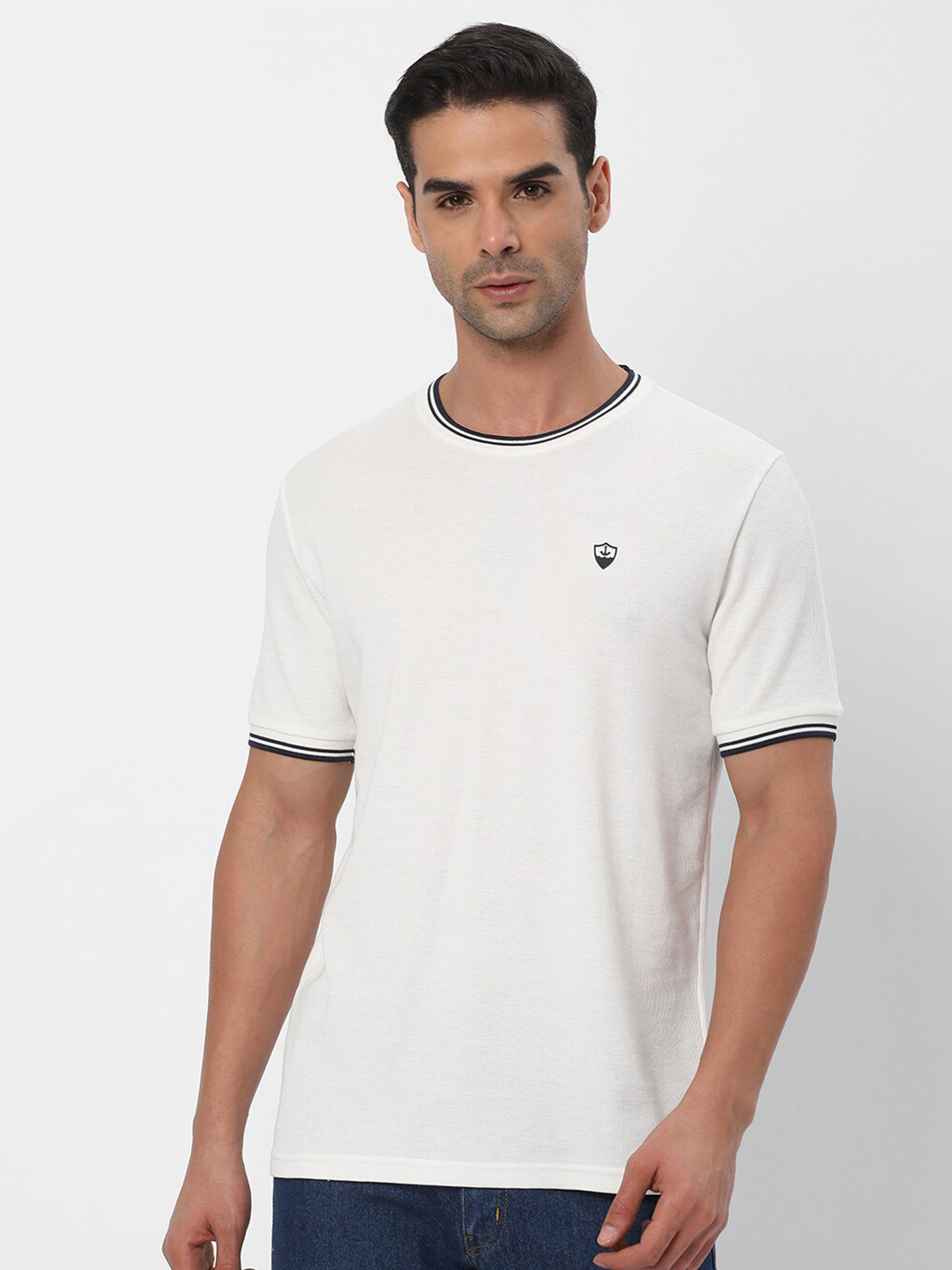 

R&B Round Neck Regular Fit Cotton T-shirt, White