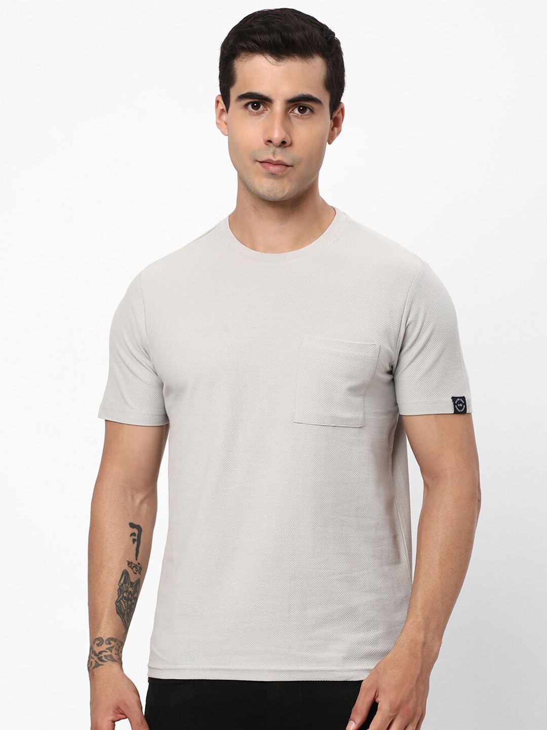 

R&B Round Neck Regular Fit Cotton T-shirt, Grey