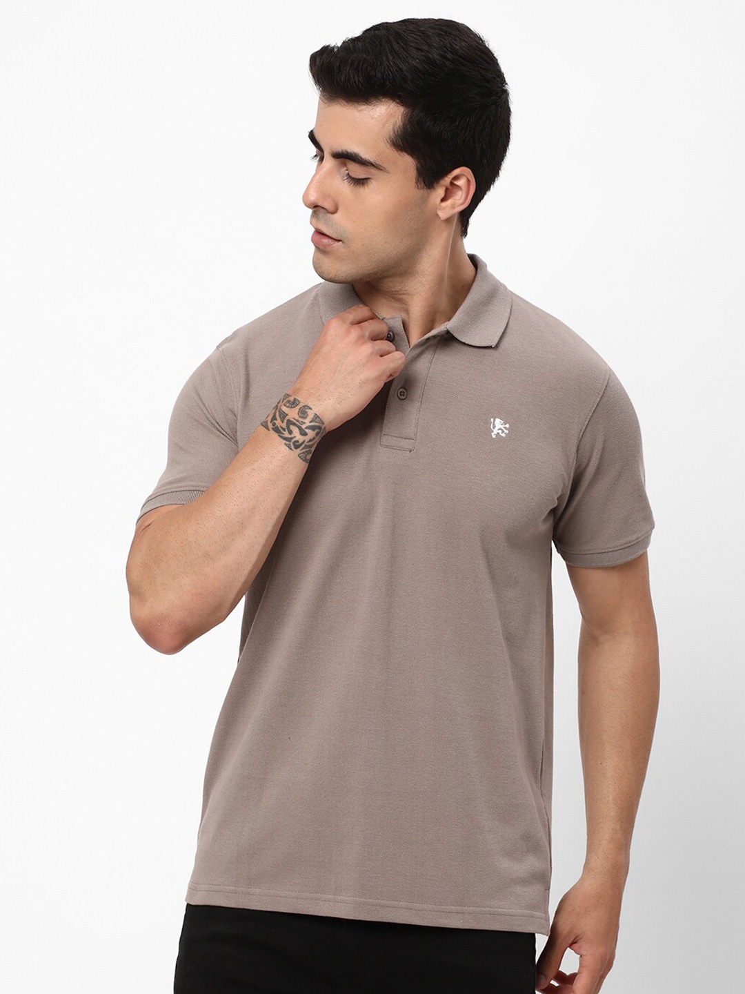 

R&B Polo Collar Cotton T-Shirt, Grey