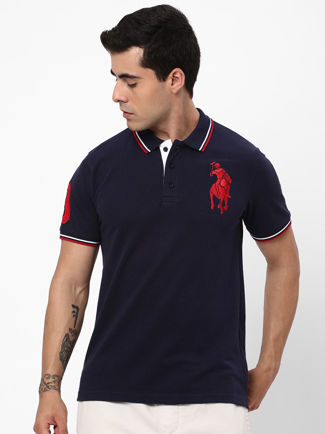 

R&B Polo Collar Cotton T-Shirt, Blue