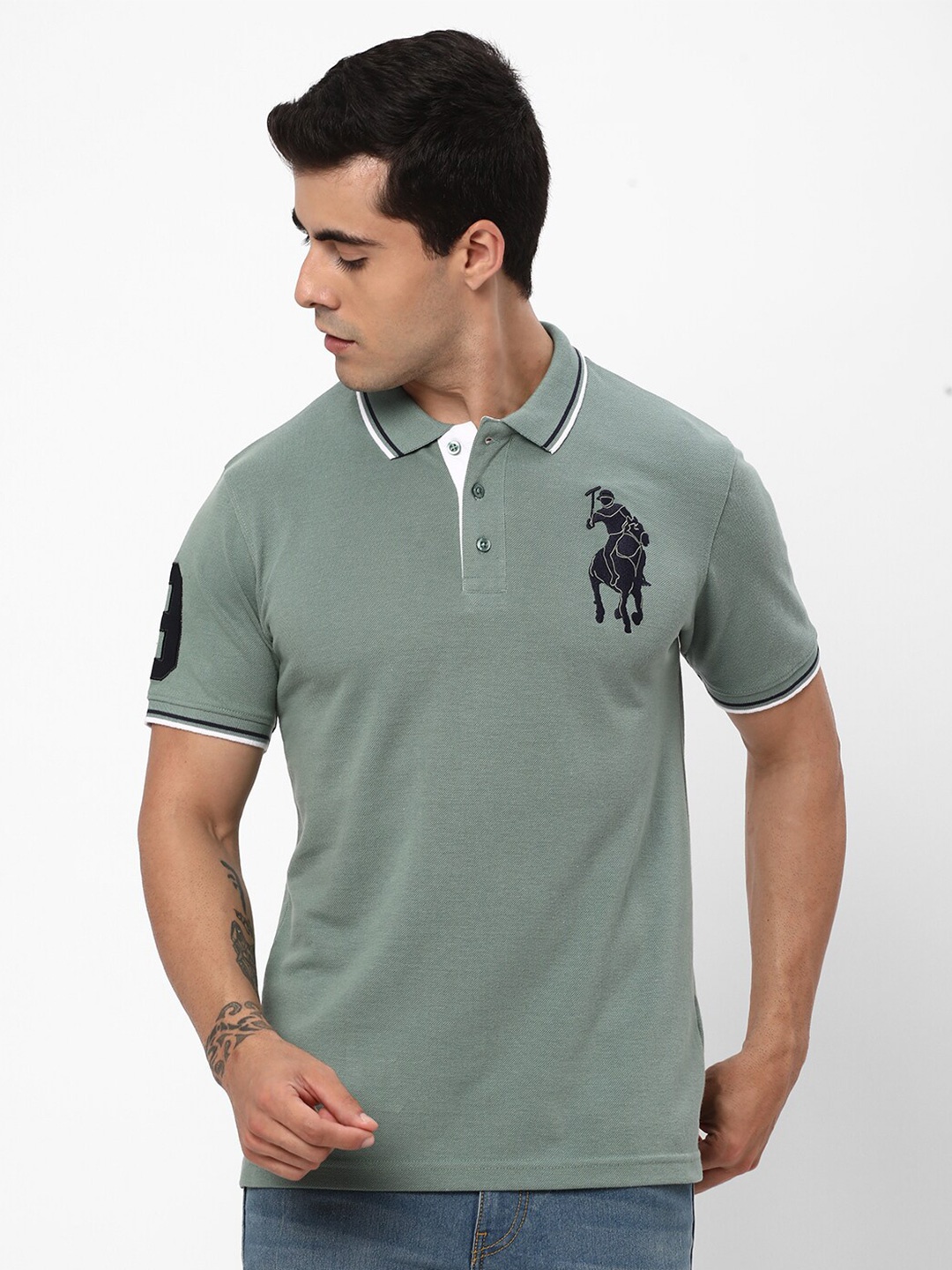

R&B Polo Collar Cotton T-shirt, Green